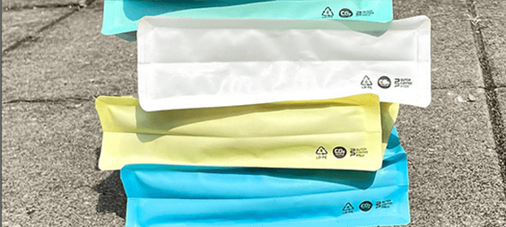 The bottom of a series of Dutch Coffee Bags showing the 4 LDPE plastic Recycling Symbol