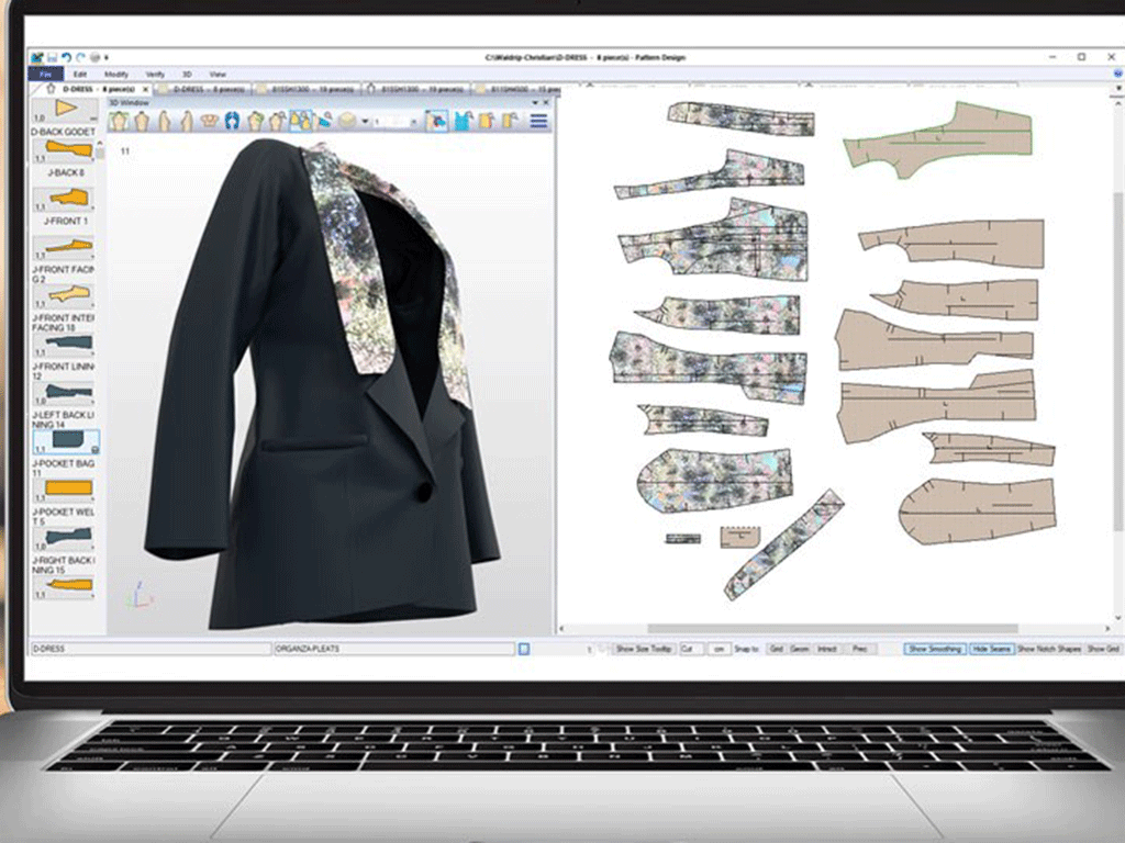 A CAD fashion drawing in Lectra Gerber Technology Accumark